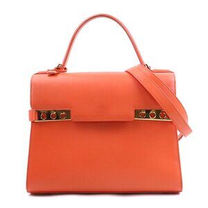 Auth DELVAUX Handbag Shoulder Bag Orange Leather/Goldtone
